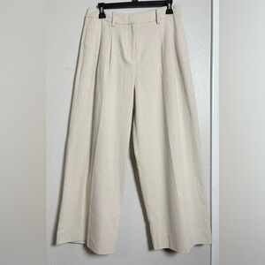 Lucky Brand Cream Wide Leg Women's Pants. Cotton, Linen Blend, Pleated, Pockets.